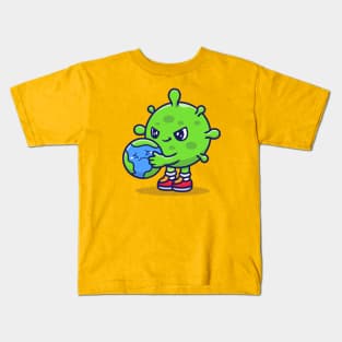 Corona Virus Holding Sad Earth Kids T-Shirt